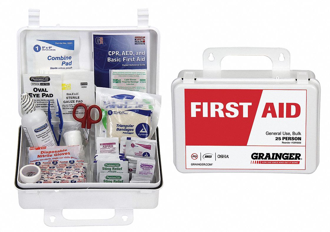 GRAINGER APPROVED First Aid Kit, Kit, Plastic, Industrial, 25 People