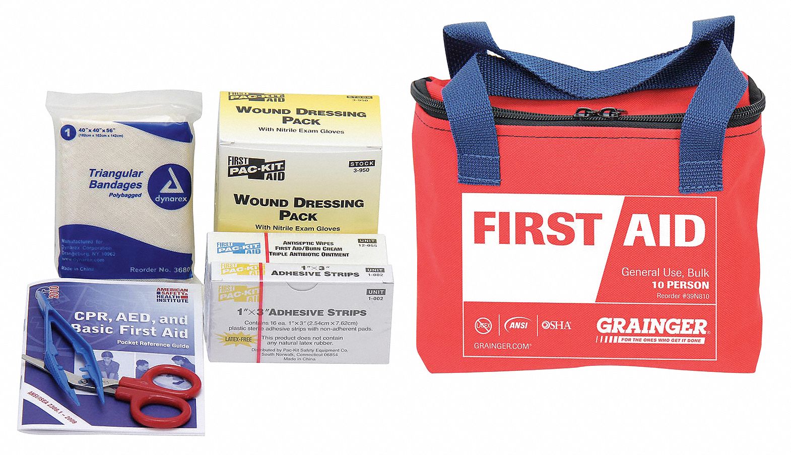 GRAINGER APPROVED First Aid Kit, Kit, Fabric, Industrial, 10 People