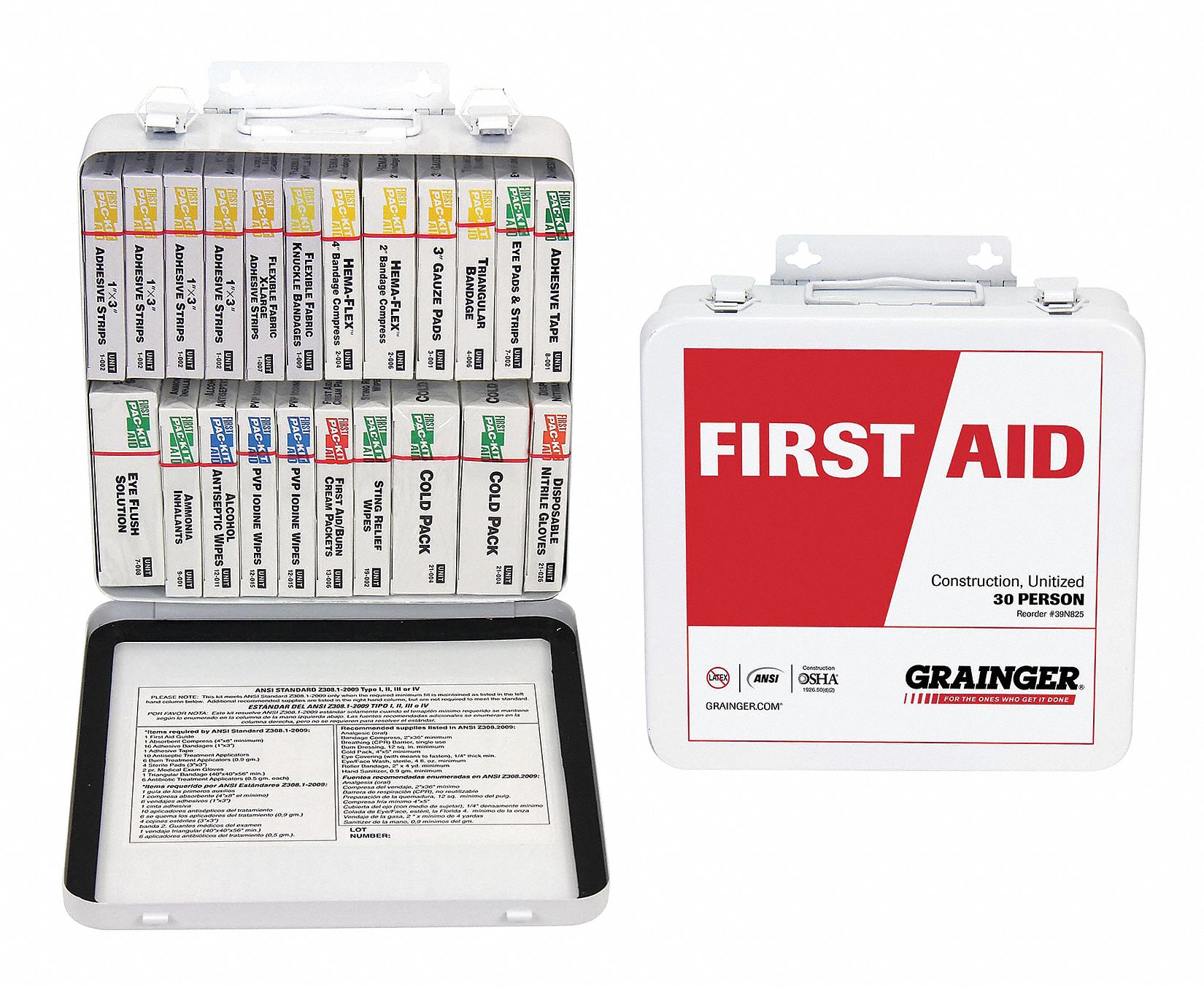 GRAINGER APPROVED First Aid Kit, Kit, Metal, Industrial, 30 People
