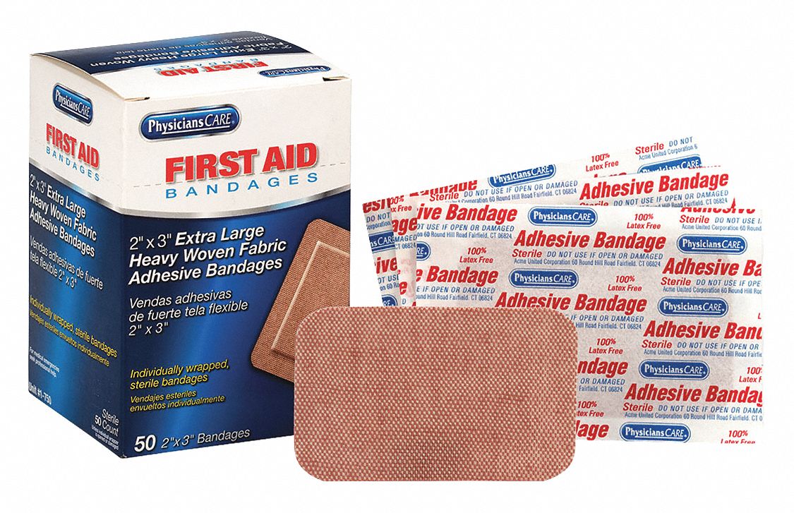 FIRST AID ONLY Fabric Strip Bandages, 3 in x 2 in, Beige 39N8821750 Grainger