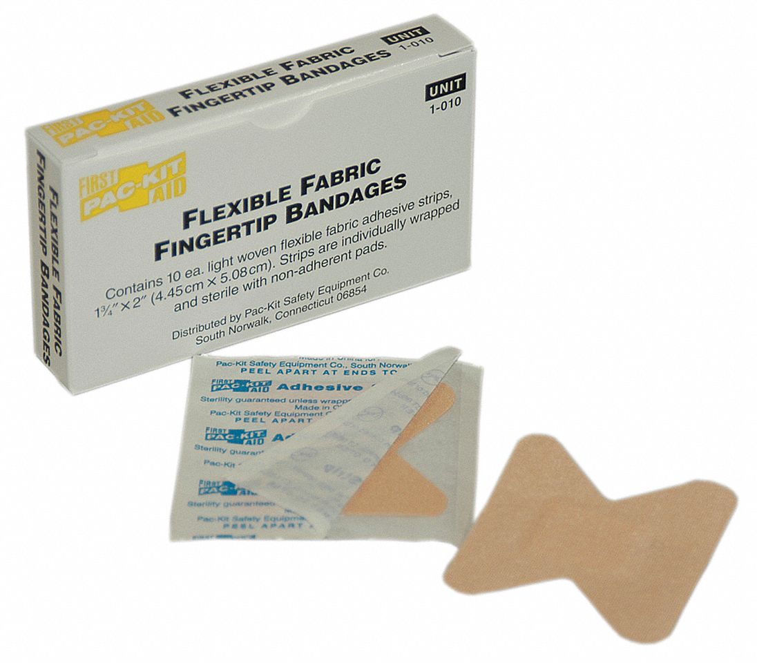 FIRST AID ONLY Fabric Fingertip Bandages, 2" x 13/8", Beige 39N8871