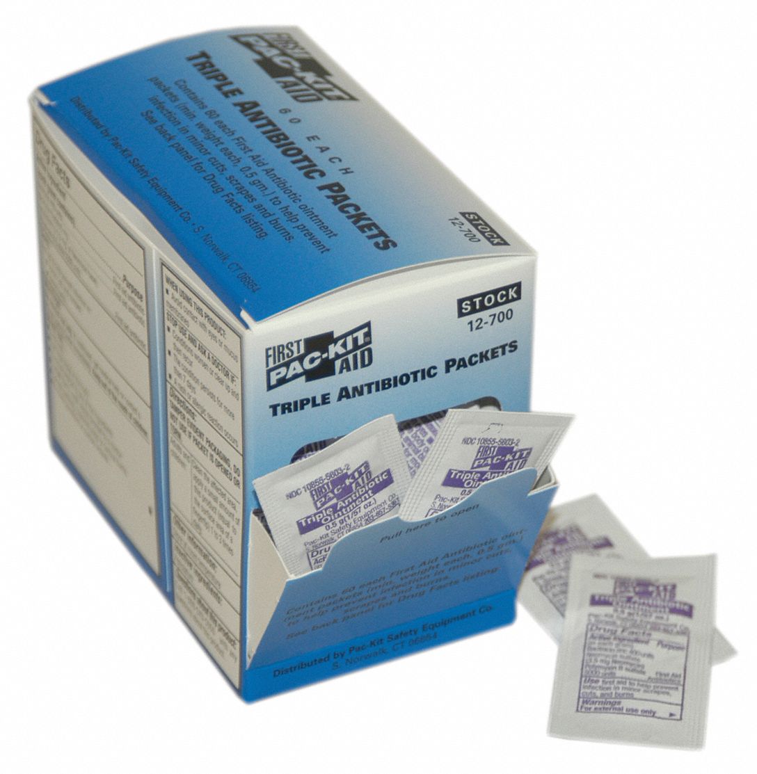 Antibiotics, Ointment, Box, Wrapped Packets, 0.020 oz, 0.5g, PK 60