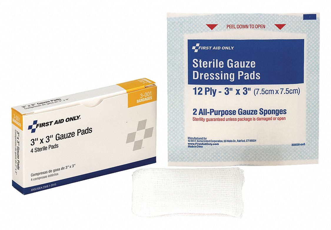 FIRST AID ONLY Gauze Pad, Unitized, Sterile, Gauze, Includes (4) 3 x 3