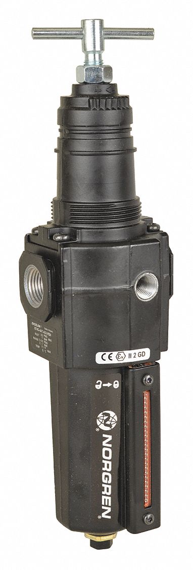 1/2" NPT Filter/Regulator, 212 cfm Max. Flow, 250 psi Max