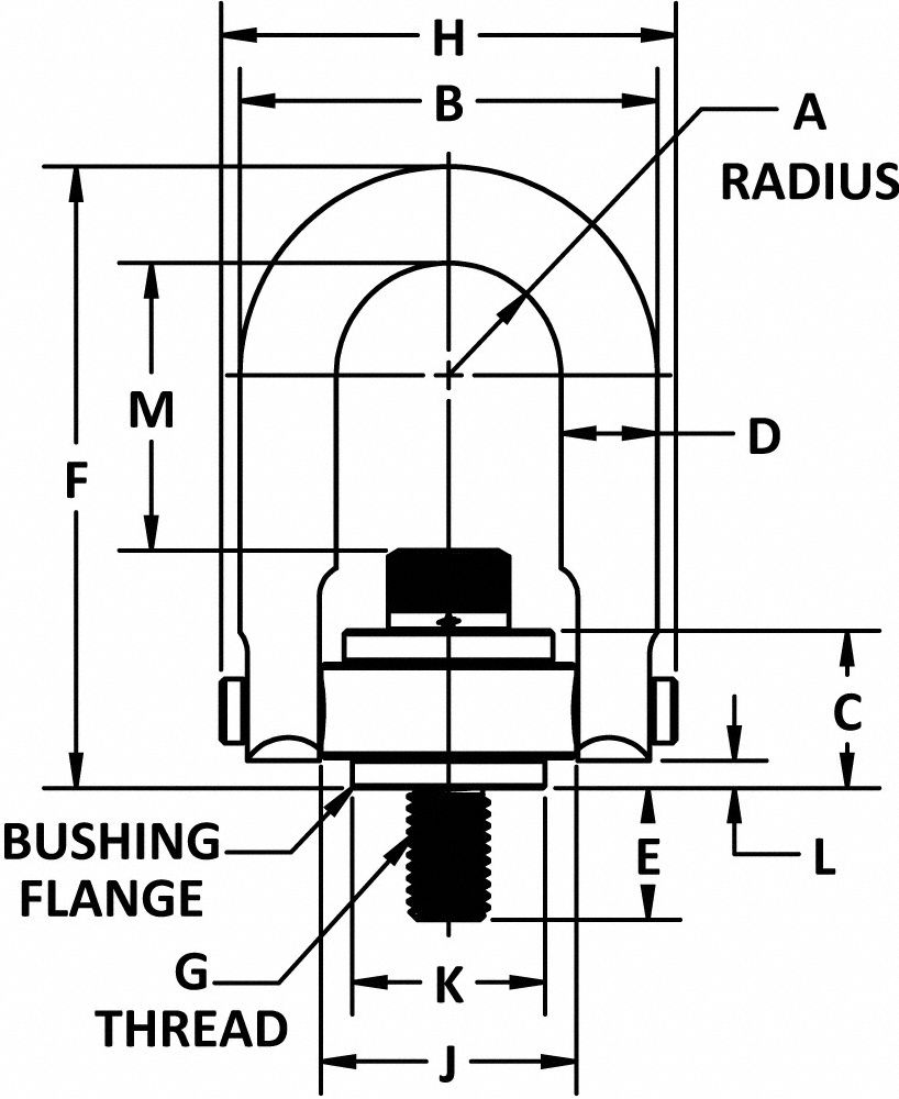 ADB HOIST RINGS BoltOn Hoist Ring, 3/410 Thread Size, 5,000 lb