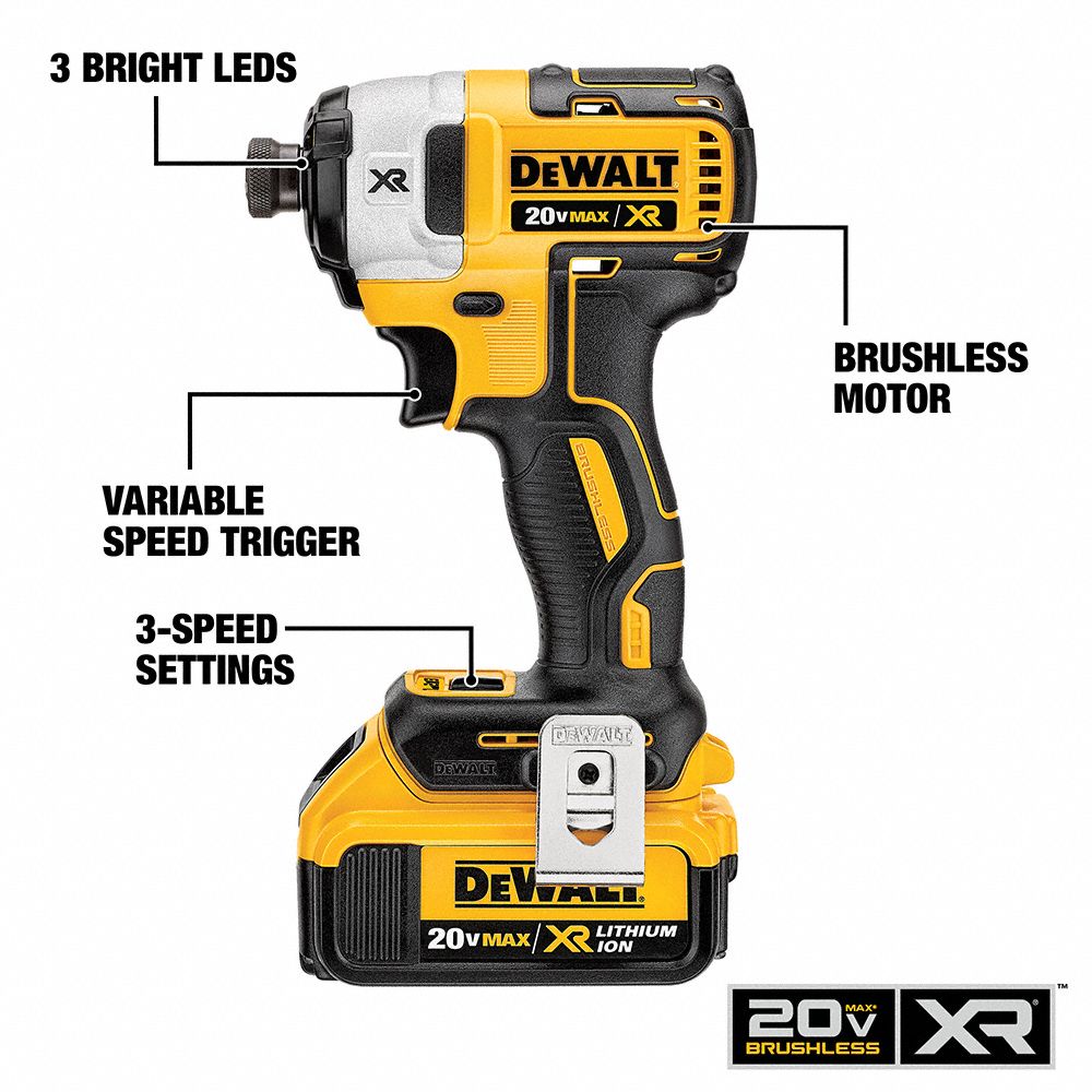 DEWALT Impact Driver 1,825 inlb Max. Torque, 3,250 RPM Free Speed, 3,600, Brushless Motor, (2