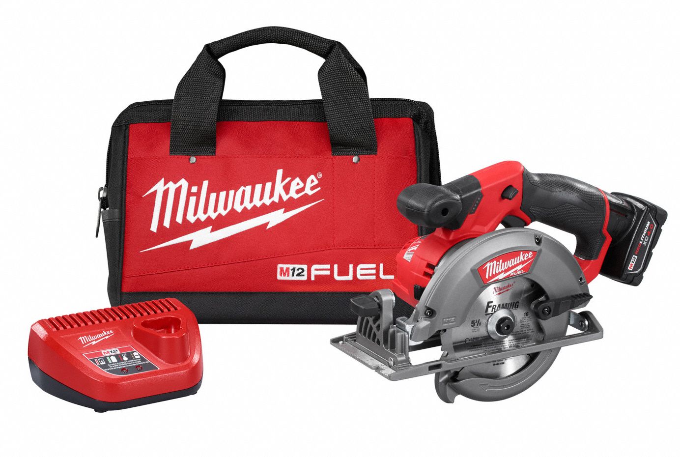 MILWAUKEE Circular Saw Kit, 5 3/8 in Blade Dia., Left Blade Side, Bevel