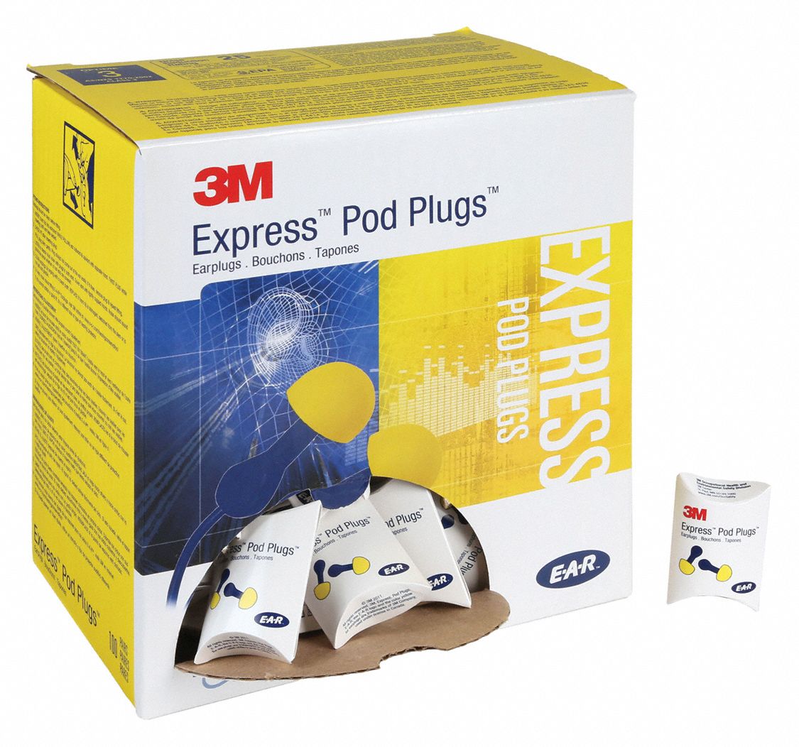 3M Pod Ear Plugs, 25 dB Noise Reduction Rating NRR, Uncorded, M, Yellow
