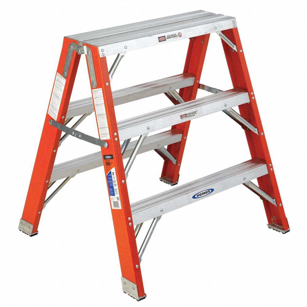 WERNER, 3 Steps, 36 in Top Step Ht, Work Stand and Sawhorse Ladder