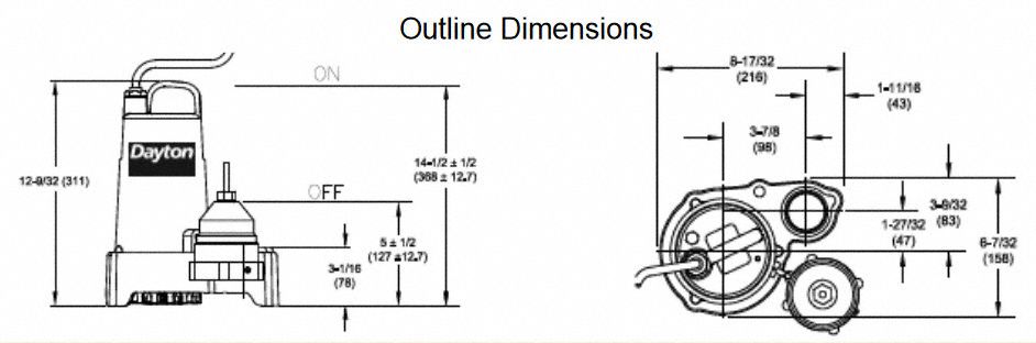 DAYTON Submersible Sump Pump: 3/4, Diaphragm, 101 gpm Flow Rate @ 10 Ft