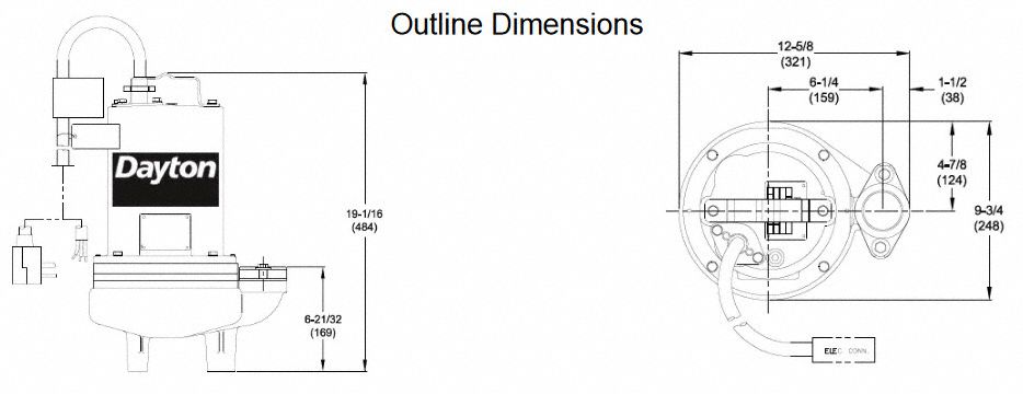 DAYTON Sewage Ejector Pump: 1, 220V AC, No Switch Included, 2 in Max