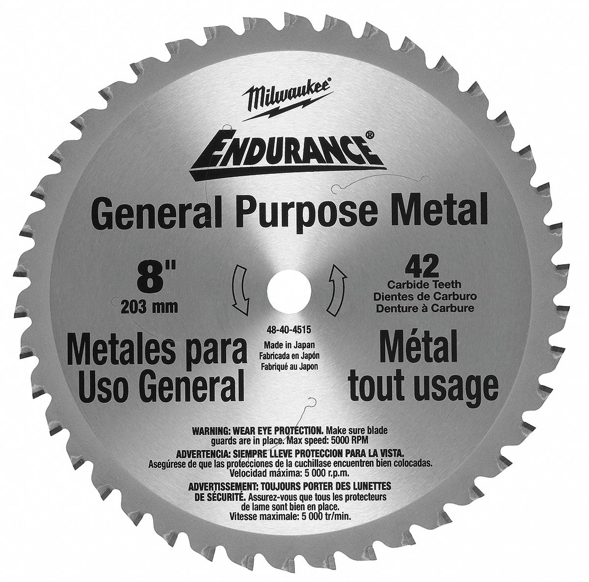 MILWAUKEE Circular Saw Blade, Ferrous Metals, Steel Materials Cut, 8 in