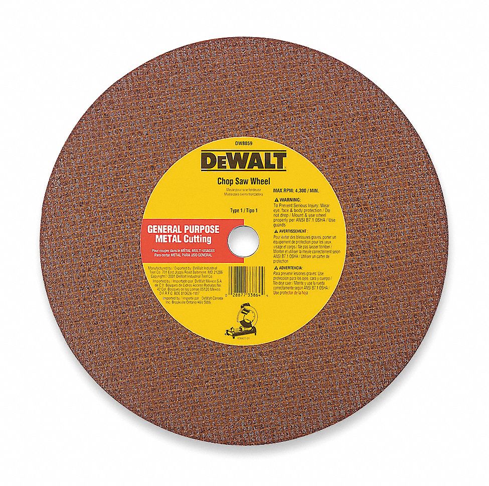 DEWALT Abrasive CutOff Wheel 12 in Abrasive Wheel Dia, Aluminum Oxide