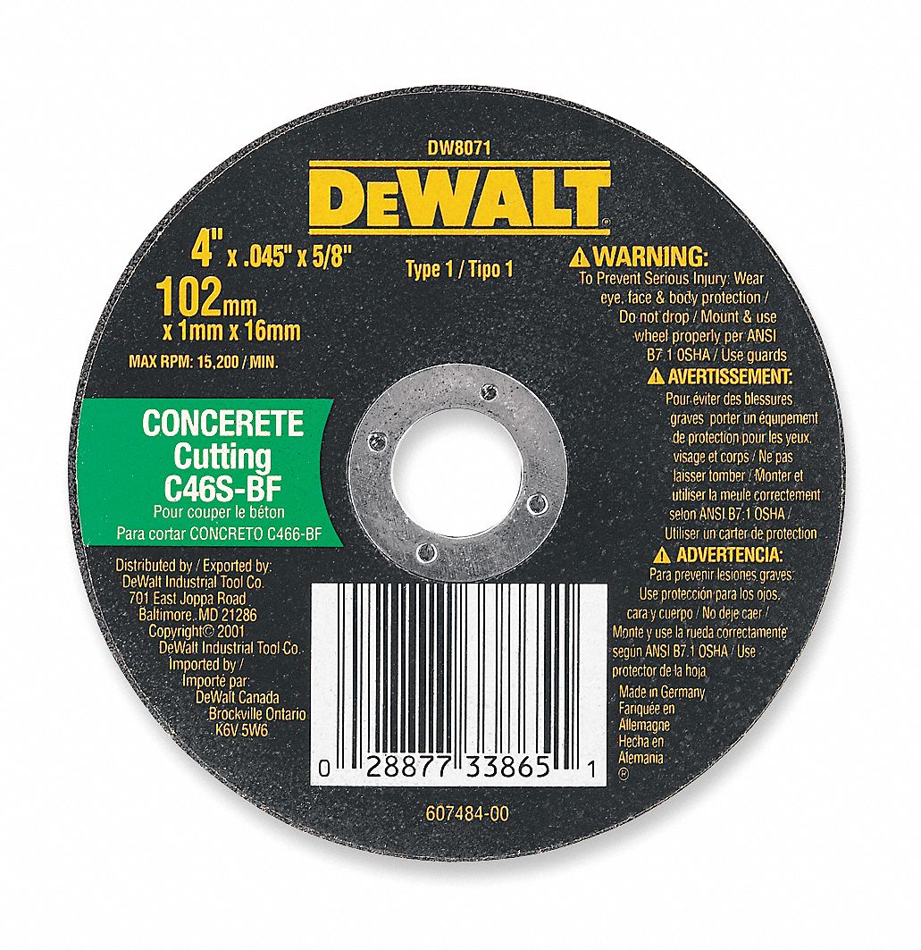 DEWALT 4 1/2 in, Type 1 Silicon Carbide Abrasive CutOff Wheel, 7/8 in