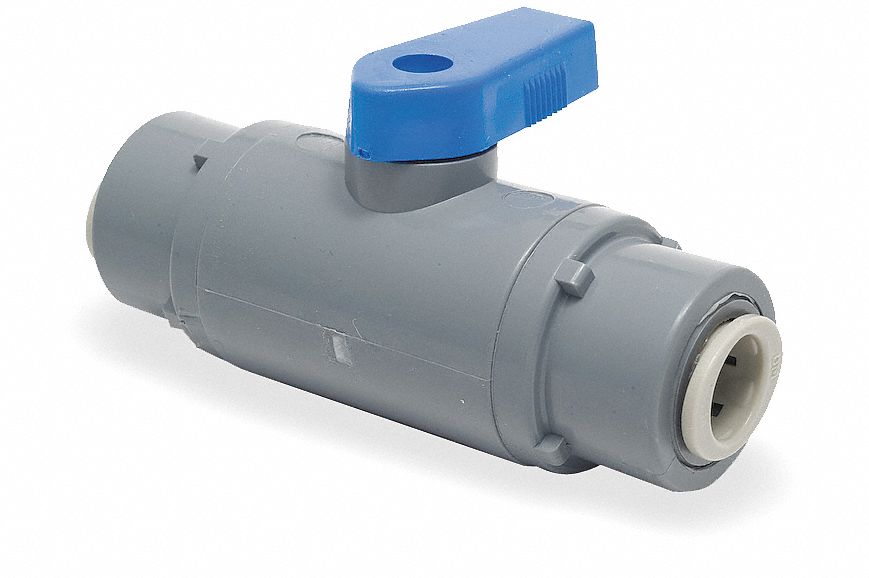 GRAINGER APPROVED Ball Valve, PVC, Inline, 1Piece, Pipe Size 1/4 in, Tube Size 1/4 in