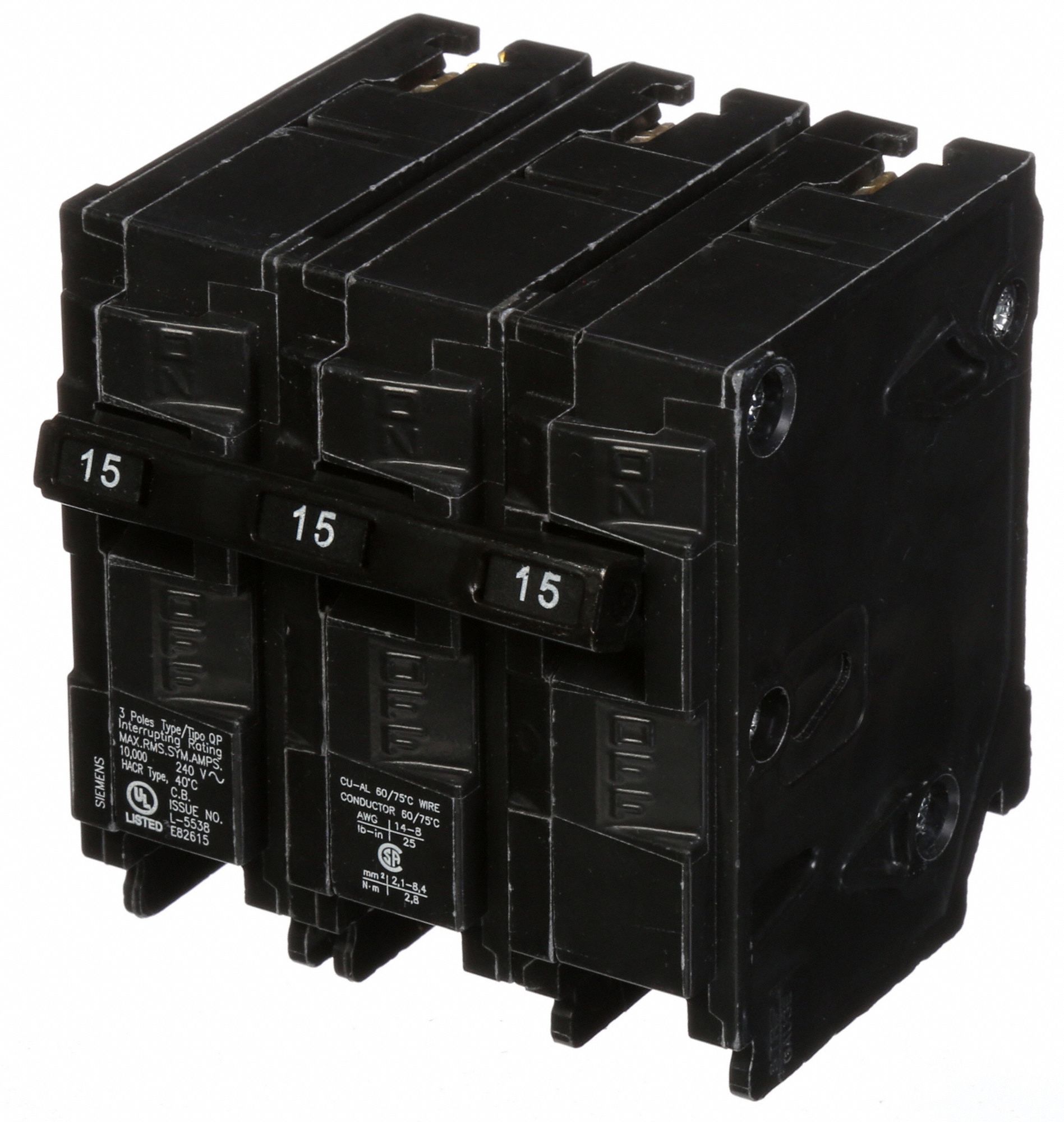 SIEMENS Miniature Circuit Breaker 15 A Amps, 240V AC, Three Phase