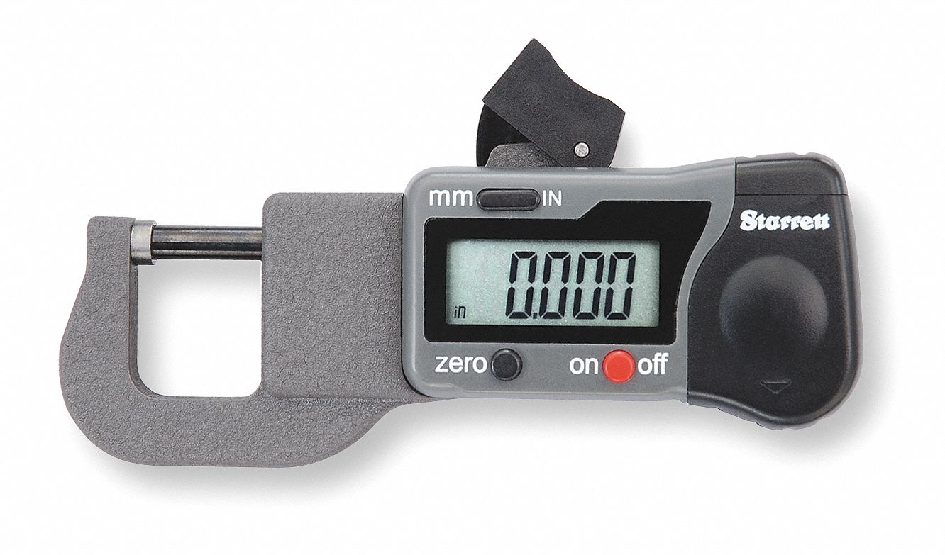 STARRETT Digital Thickness Gauge, Range 0 in to 1/2 in, 0 mm to 12.7 mm