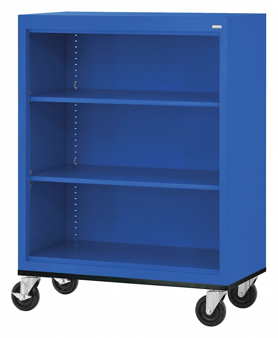 ATLANTIC METAL Mobile Bookcase, Steel, 3 Shelf, Blue, 48x36 3CTH3