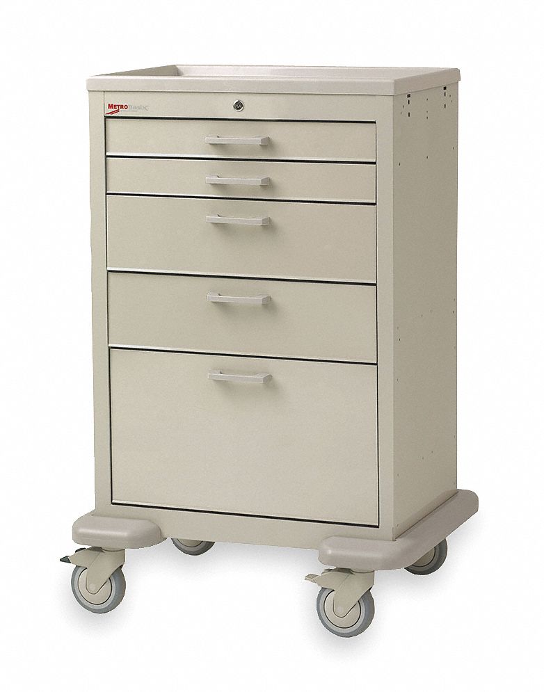 METRO, Polymer/Steel, (2) Swivel/(2) Swivel with Brake, General Medical Supply Cart with Drawers