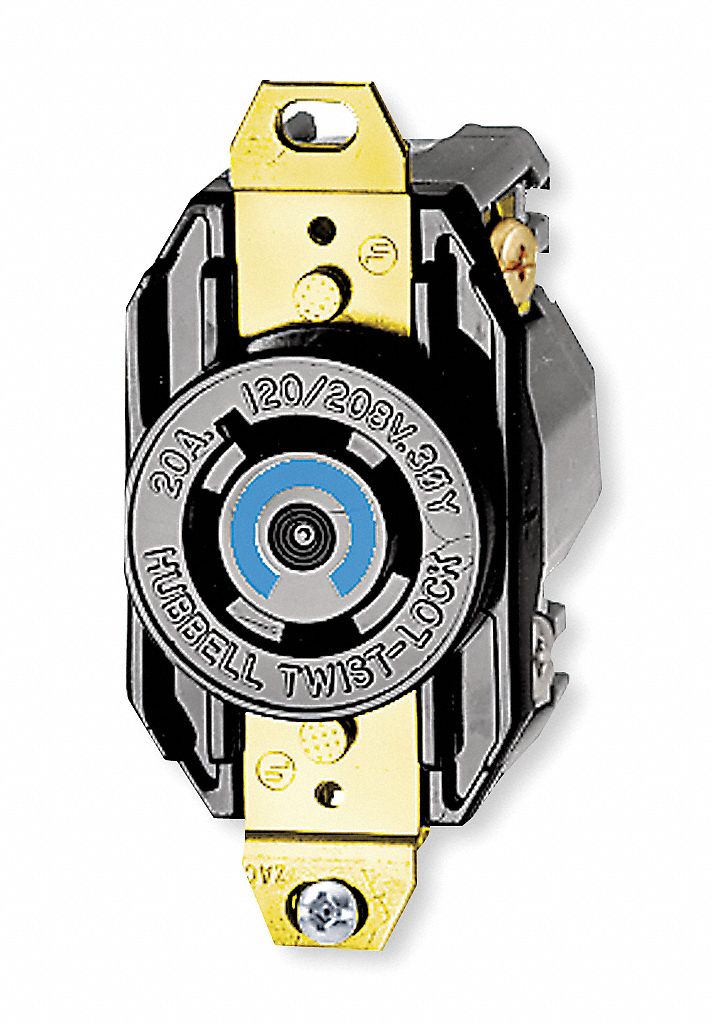 HUBBELL WIRING DEVICEKELLEMS Black Locking Receptacle, 20 Amps, 120