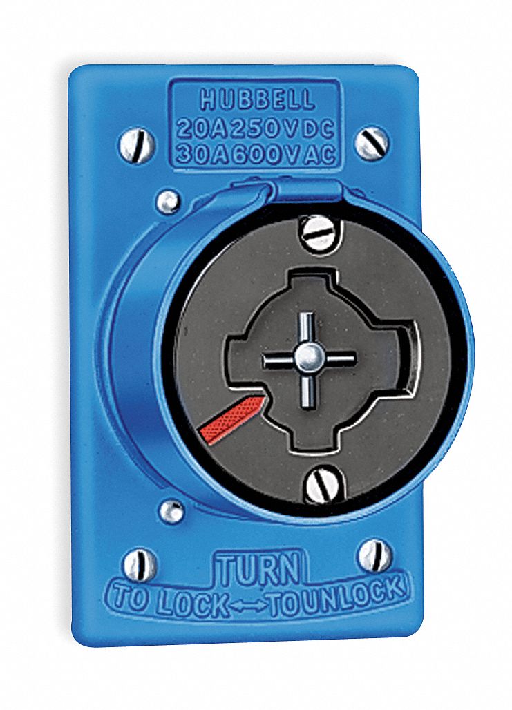 HUBBELLOCK Blue Locking Receptacle, 30/20 Amps, 600V AC/250V DC Voltage