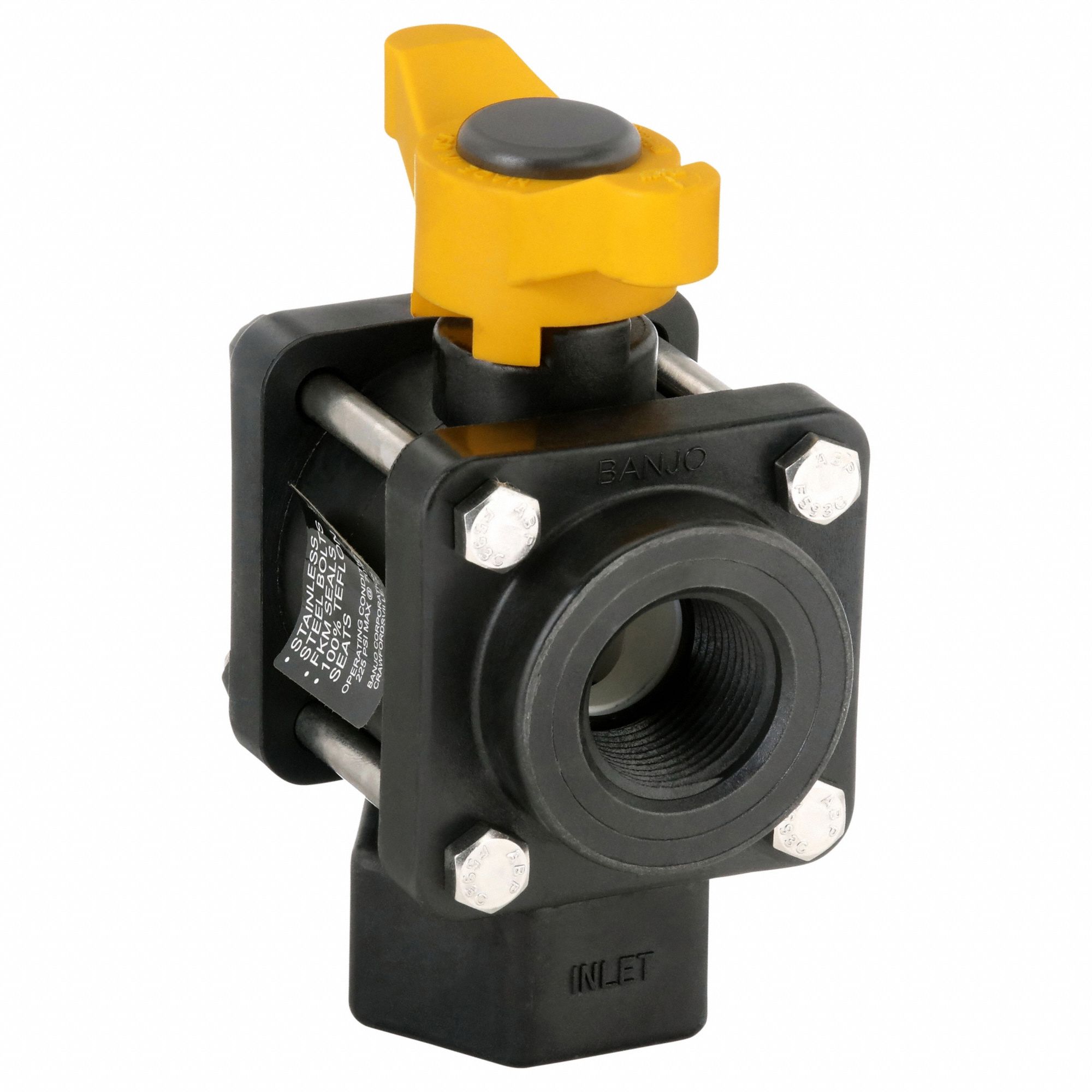 BANJO, 1 in, Polypropylene, Manual Three-Way Ball Valve - 3DTF4|V100BL