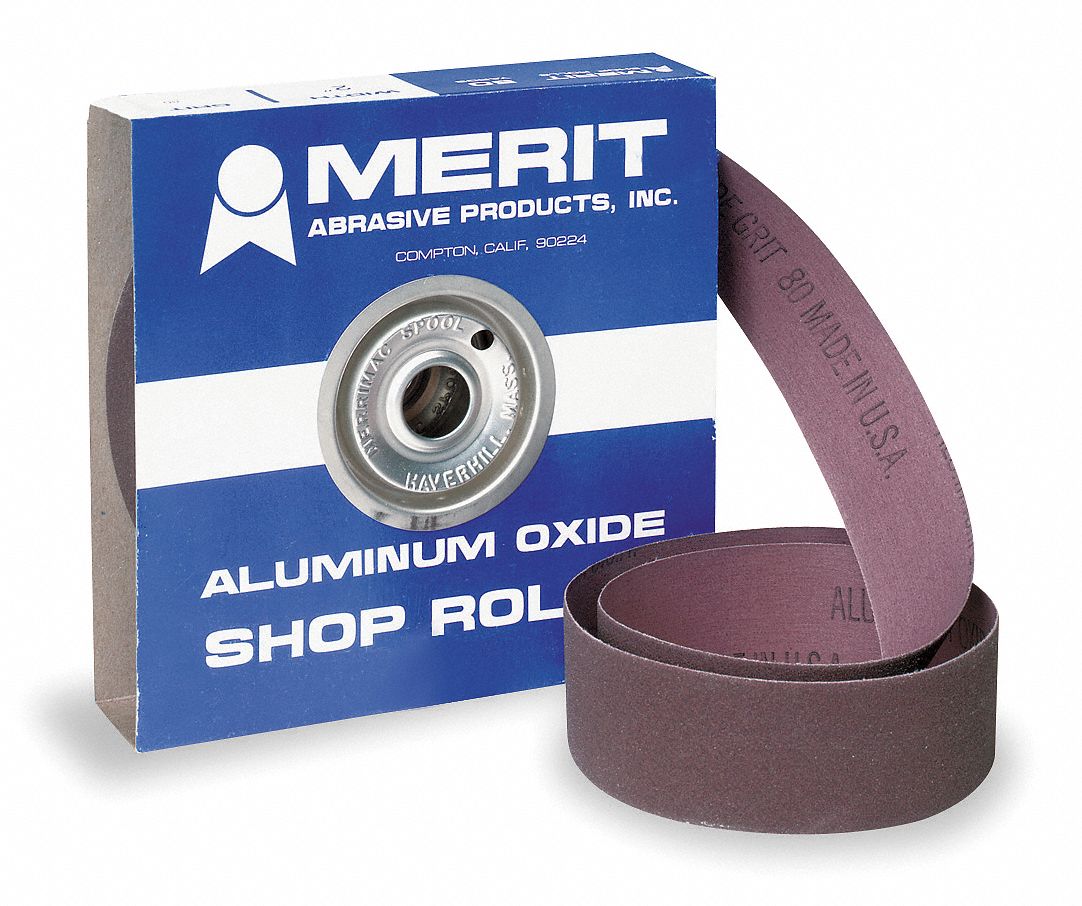 MERIT Abrasive Roll Medium, Aluminum Oxide, 80, 150 ft Lg, 2 in Wd