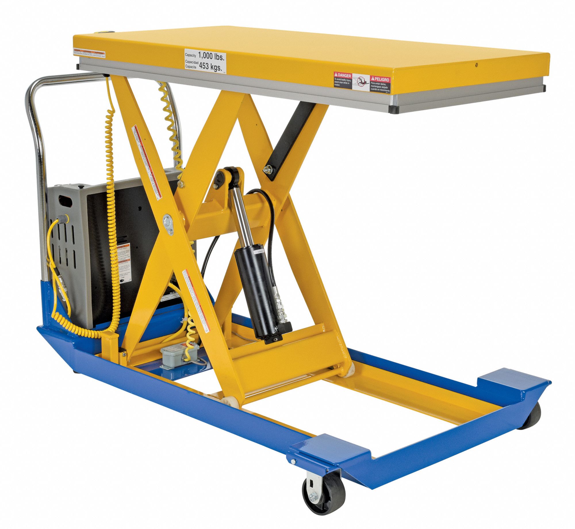 VESTIL PoweredLift/ManualPush Mobile ScissorLift Table, 1,000 lb