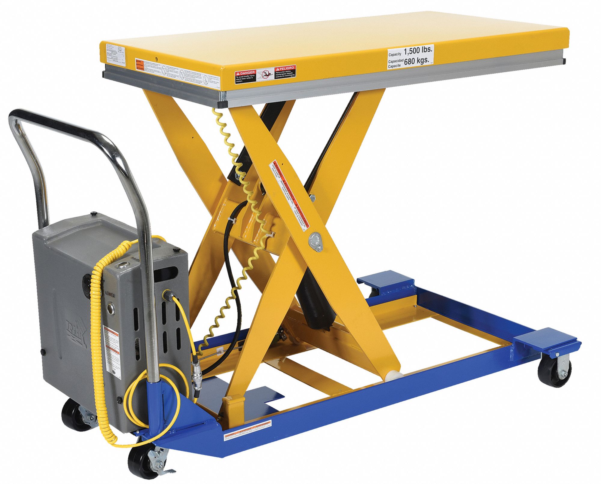 VESTIL PoweredLift/ManualPush Mobile ScissorLift Table 1,500 lb