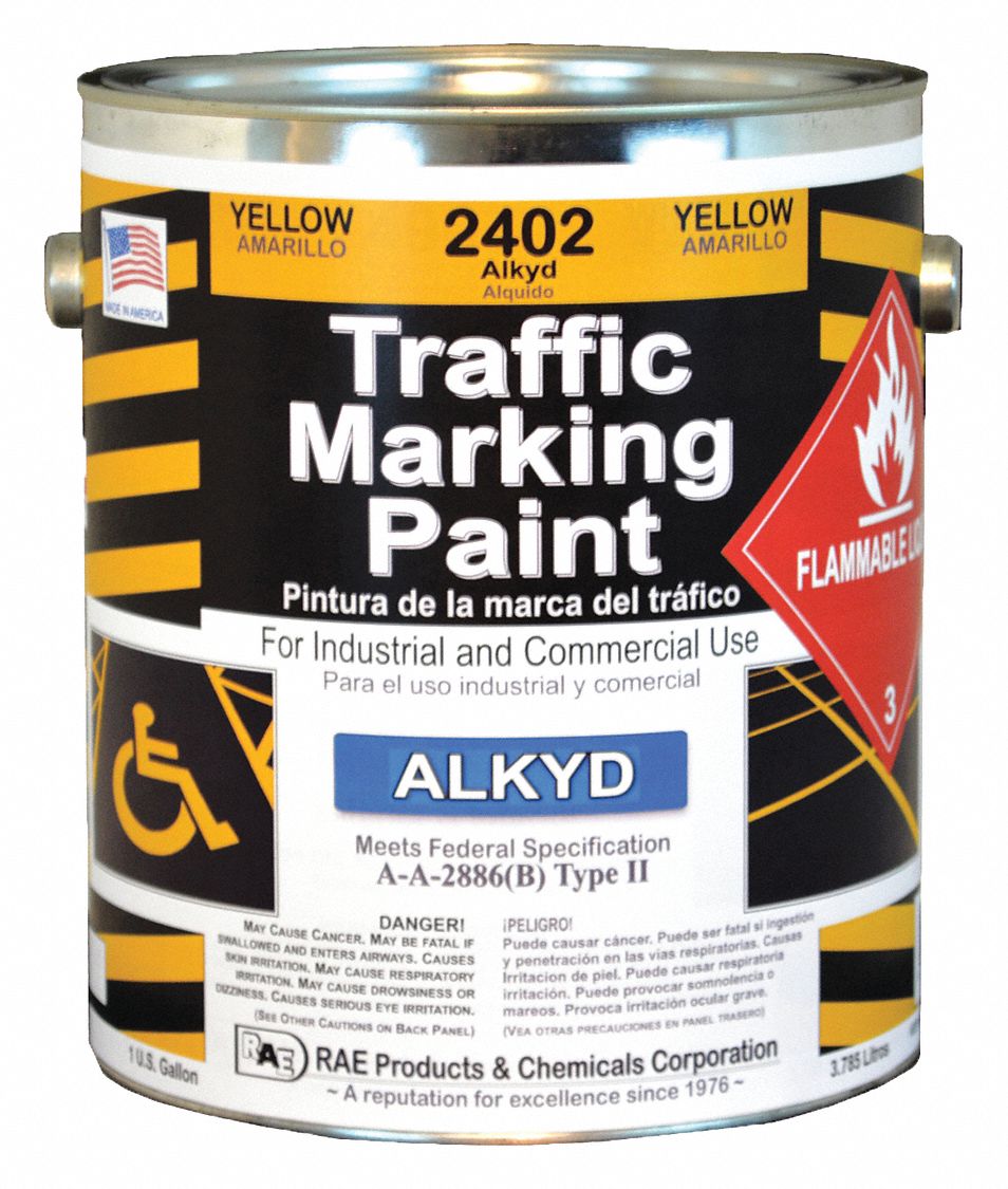 RAE Alkyd SolventBase Traffic Zone Marking Paint, Yellow, 3.78 L