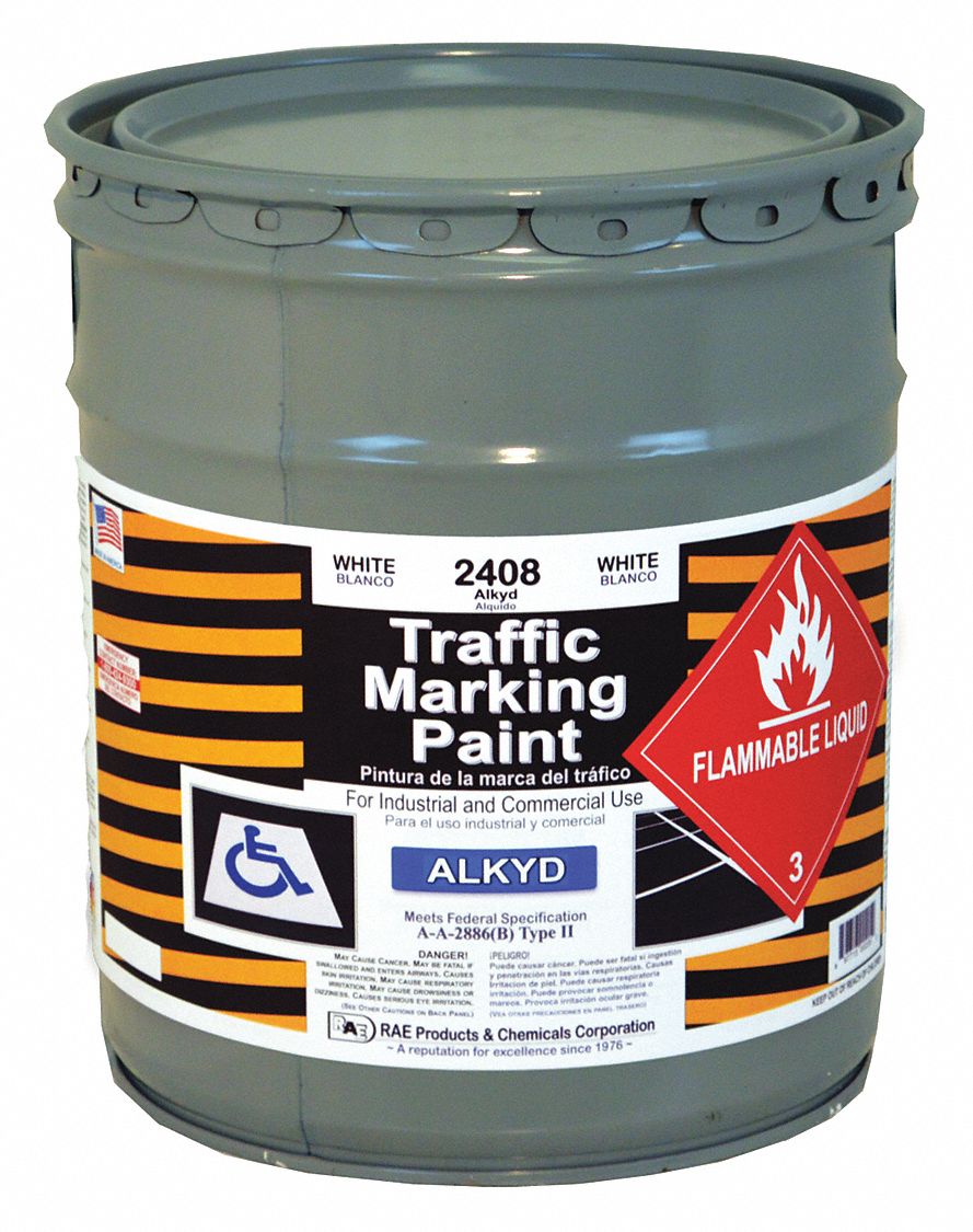 RAE Alkyd SolventBase Traffic Zone Marking Paint, White, 18.9L 3EHG4