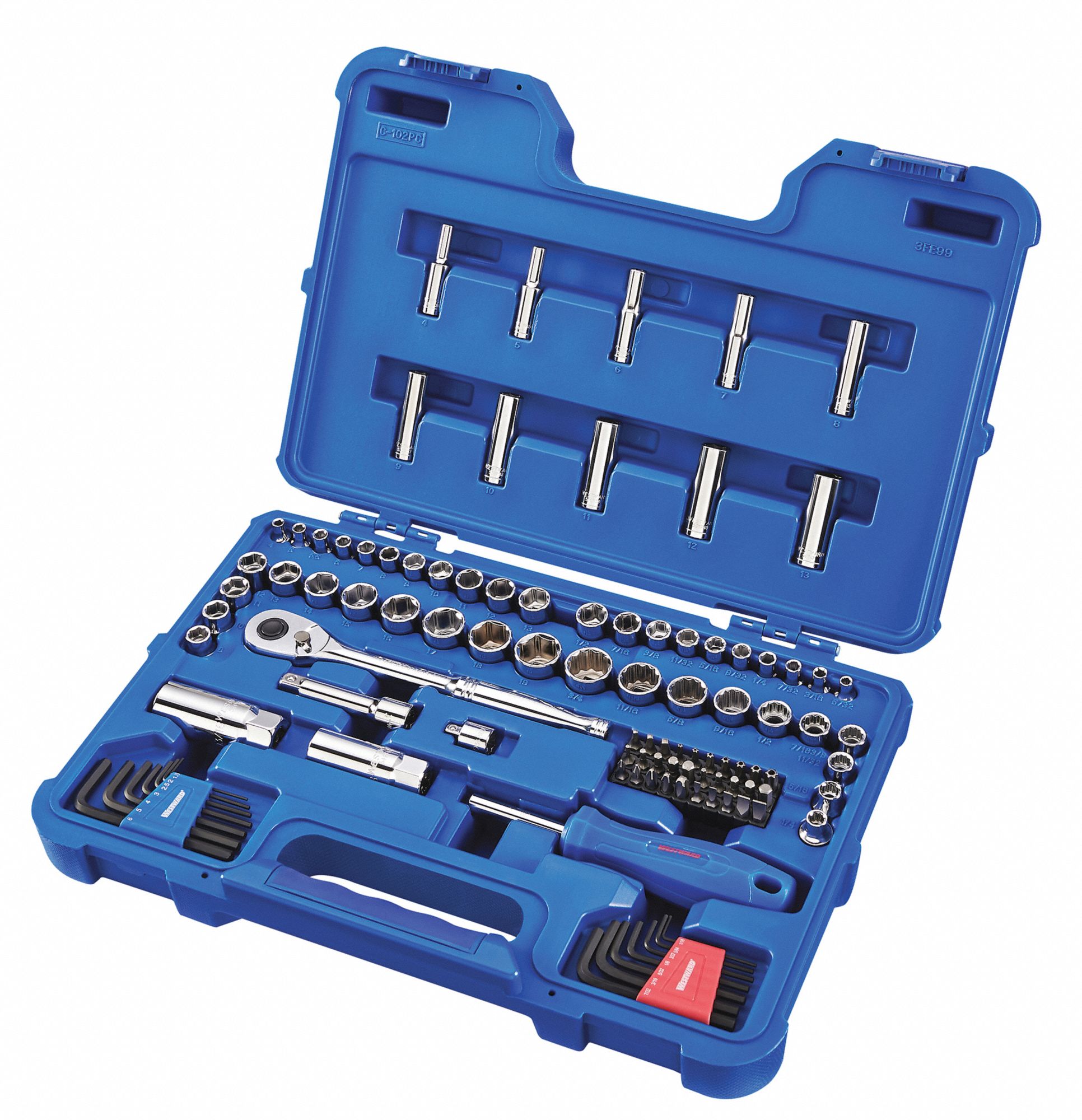 WESTWARD, 1/4 in_3/8 in Drive Size, 102 Pieces, Socket Wrench Set