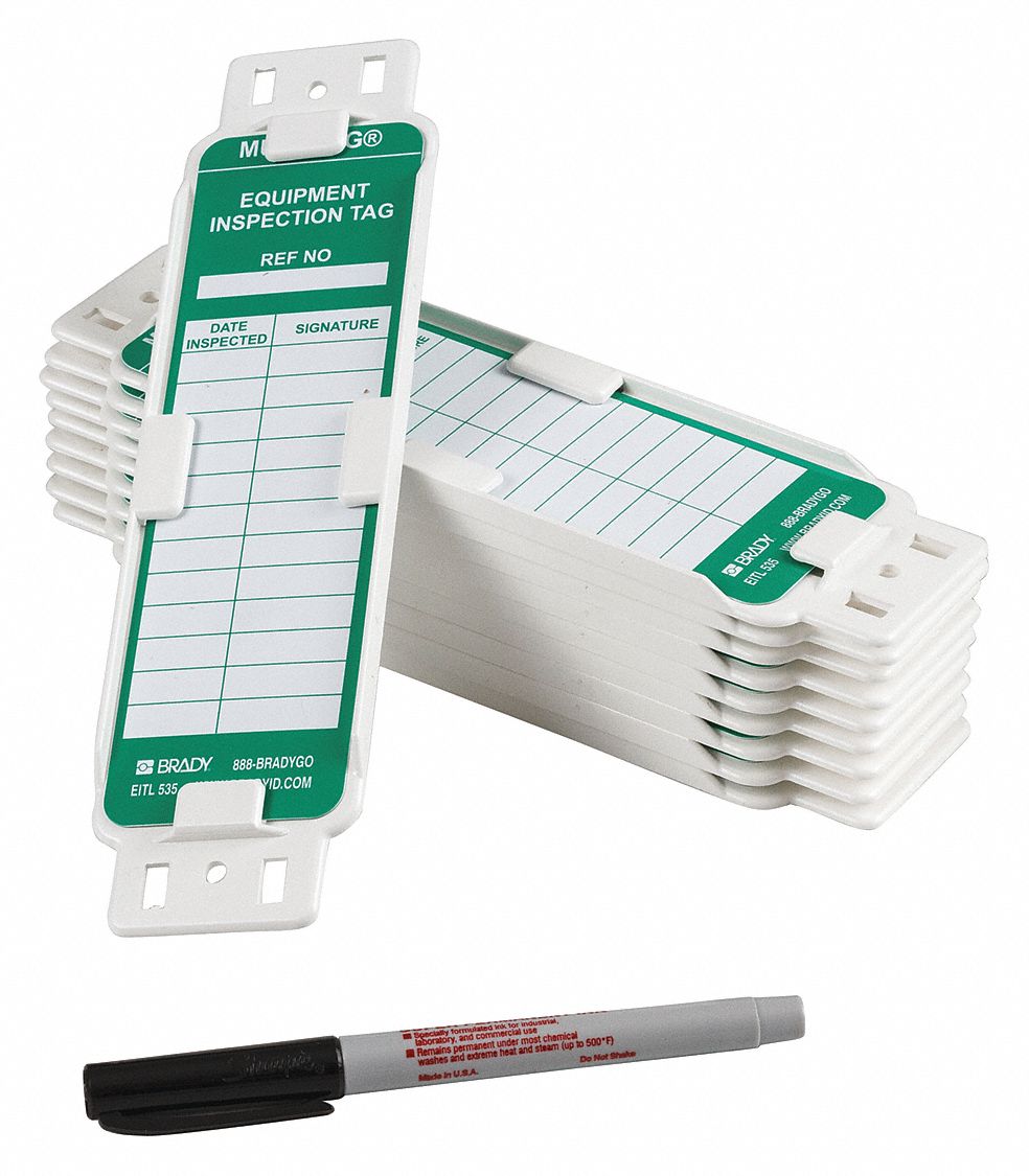 BRADY Multitag(R) Kit Equipment Inspection Tag, White, 10 PK 3GAH8