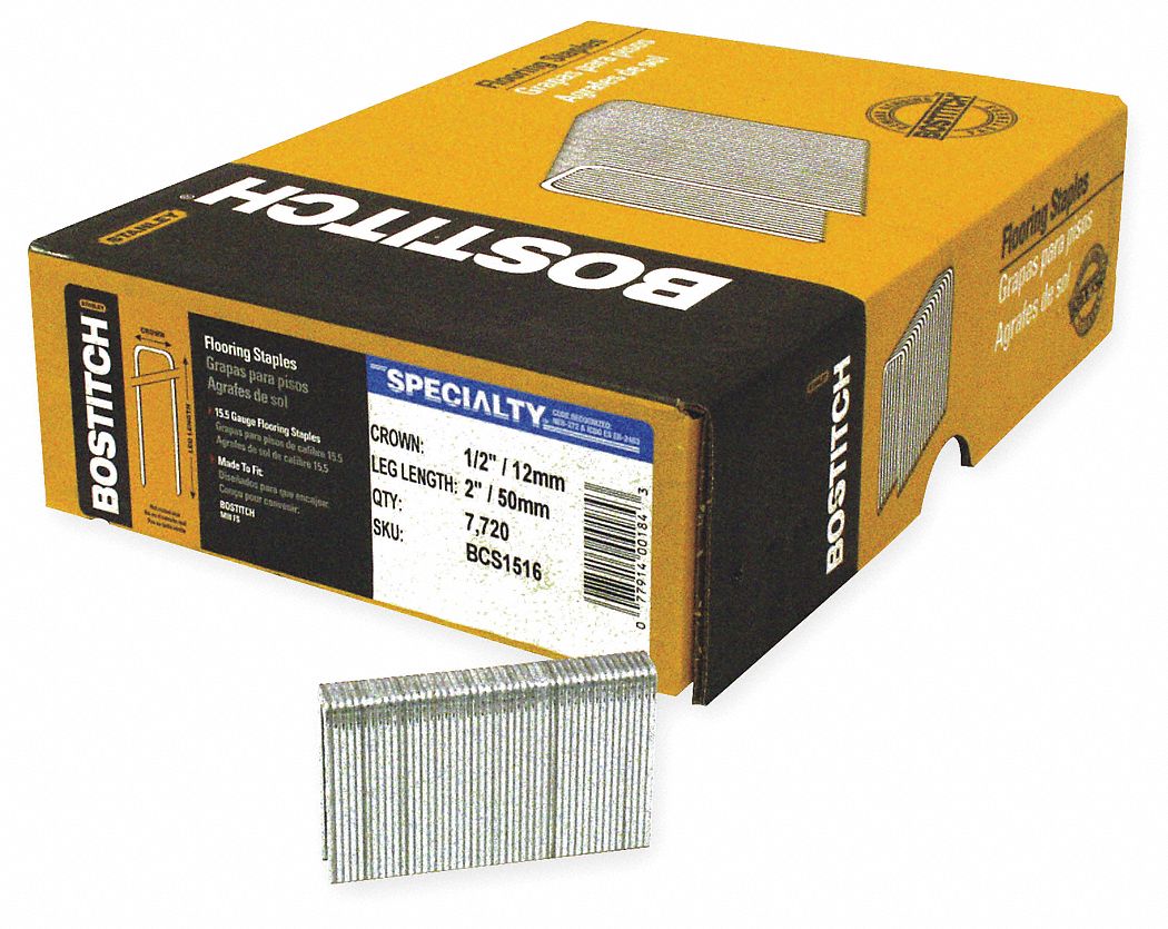 BOSTITCH Staples, Staples, 15.5 ga Gauge, 2 in Length, Steel, Coated