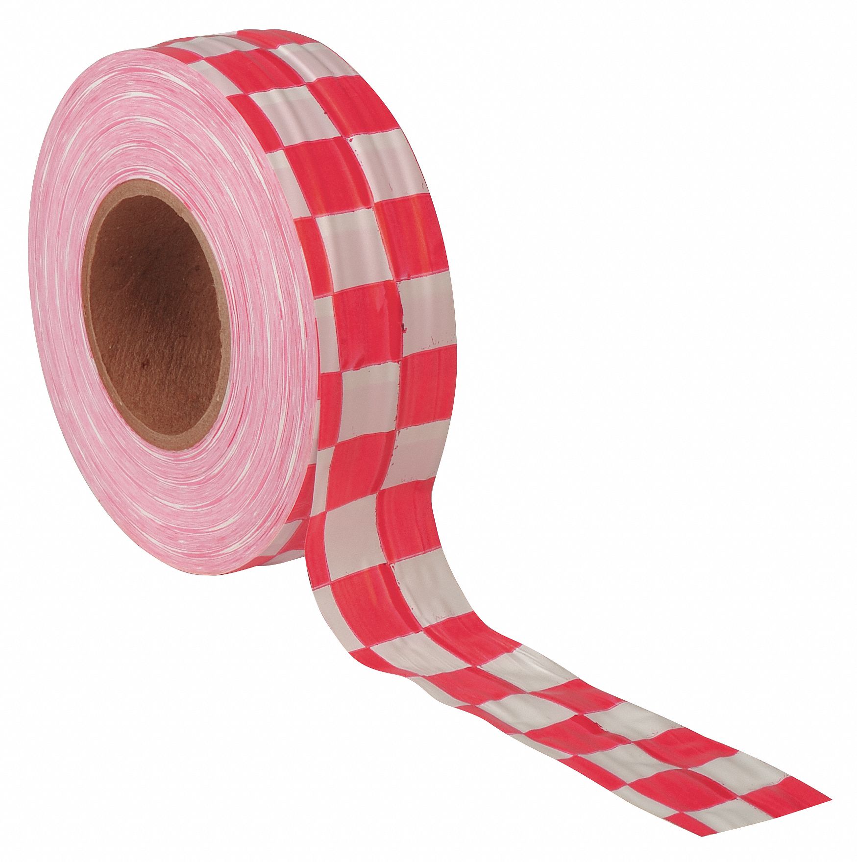 PRESCO PRODUCTS CO, Red/White, 1 3/8 in Roll Wd, Flagging Tape 3JVY4