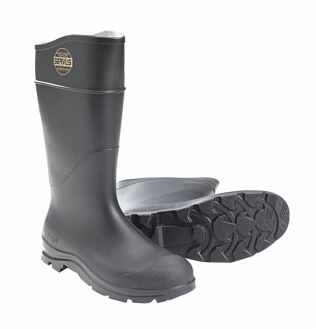HONEYWELL SERVUS Rubber Boot, Men's, 8, Knee, Steel Toe Type, PVC, Black, 1 PR 3JZV418821/8