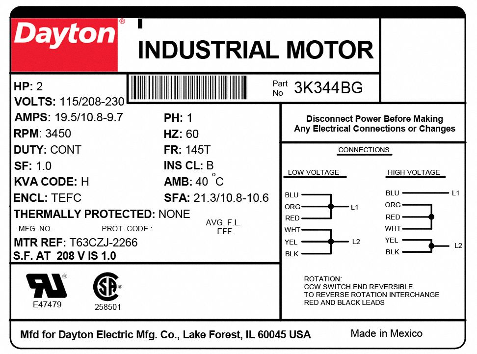 DAYTON General Purpose Motor: Totally Enclosed Fan-Cooled, Rigid Base