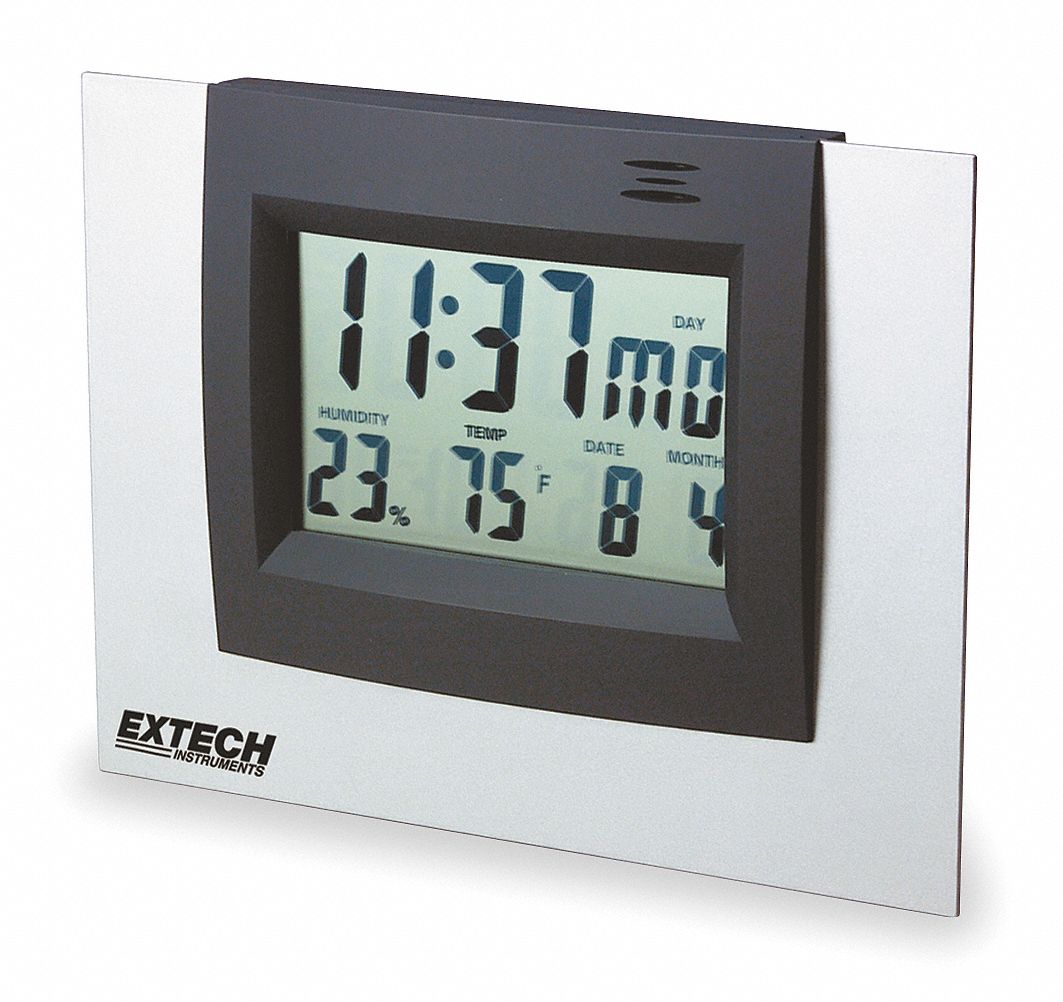 EXTECH Digital Hygrometer with Clock 3KB33445705 Grainger