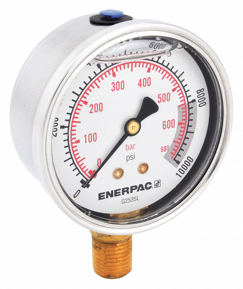 ENERPAC, 0 to 10,000 psi, 2 1/2 in Dial, Hydraulic Cylinder Pressure