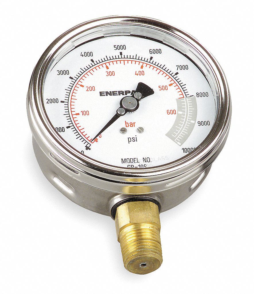 ENERPAC Hydraulic Cylinder Pressure Gauge 0 to 10,000 psi, 4 in Dial