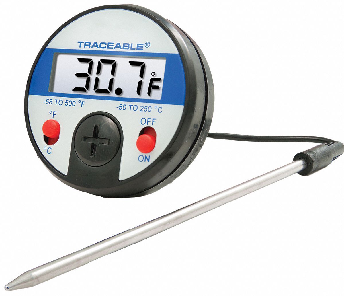 TRACEABLE Thermistor Thermometer, 58° to 500°F/50° to 250°C 3KGN1