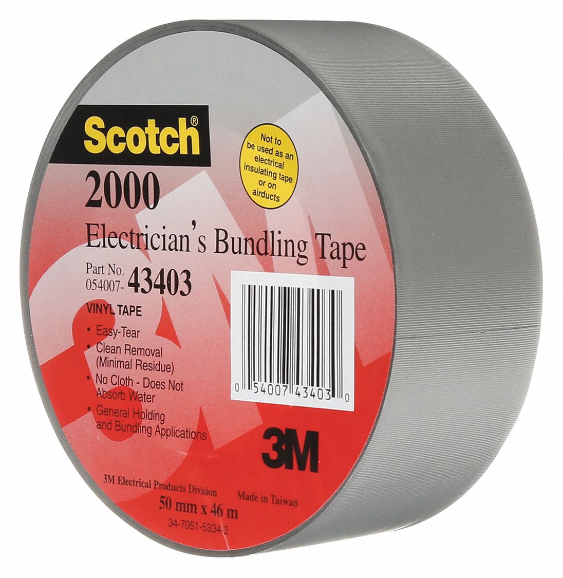 3M Vinyl Utility Tape, Rubber Tape Adhesive, 6.0 mil Thick, 2 in X 150 ft, Gray, 1 EA 3KUX3