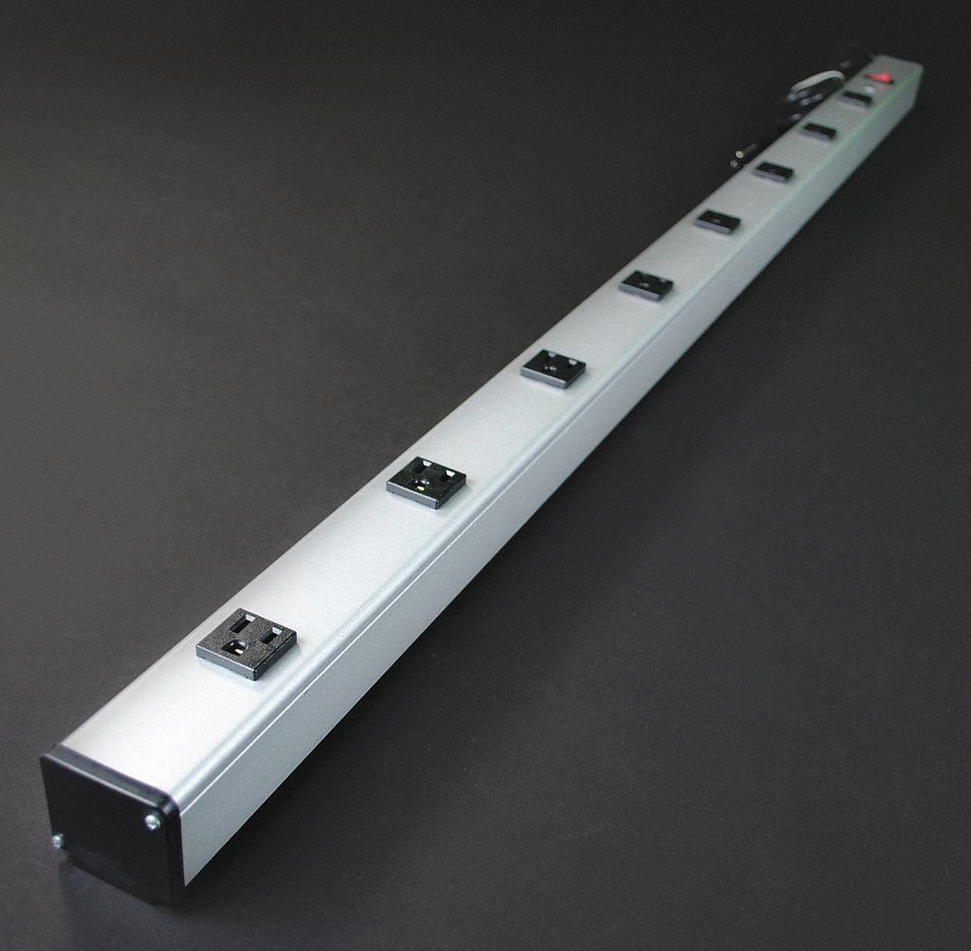 Outlet Strip, Workbench and Aluminum, 8 Total Number of Outlets, 15.0, 15 ft Grainger