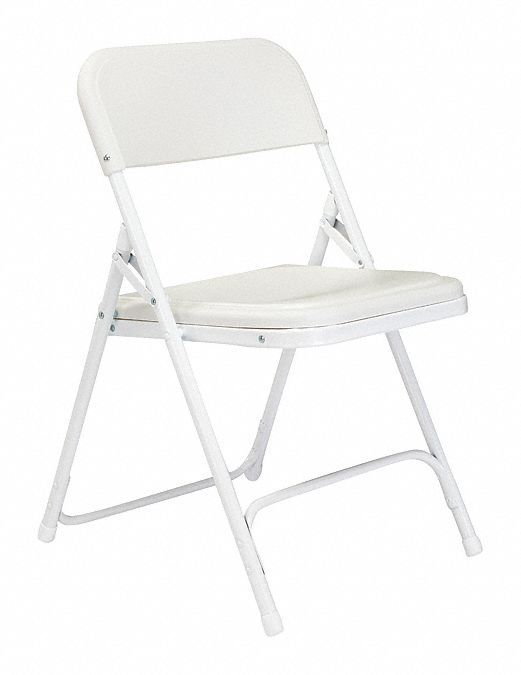 NATIONAL PUBLIC SEATING White Steel Folding Chair with White Seat Color