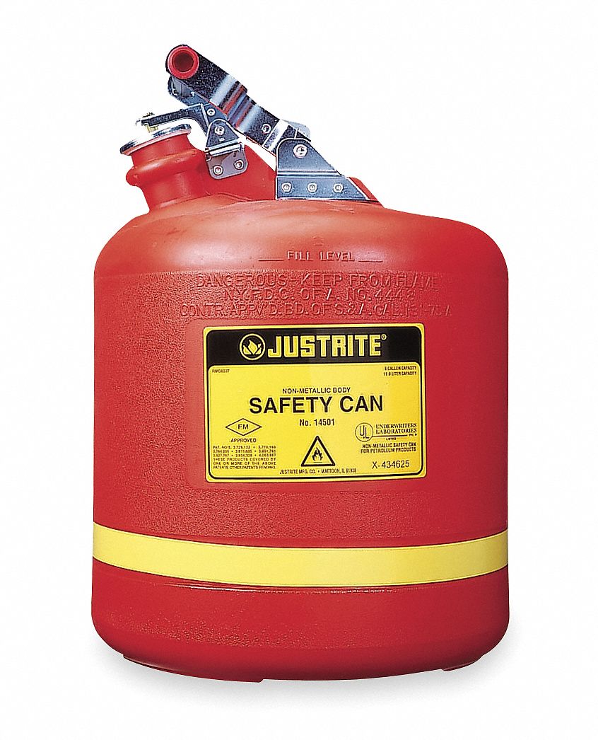 JUSTRITE Type I Can Type, 5 gal, Flammables, Polyethylene, Red 3LLD6