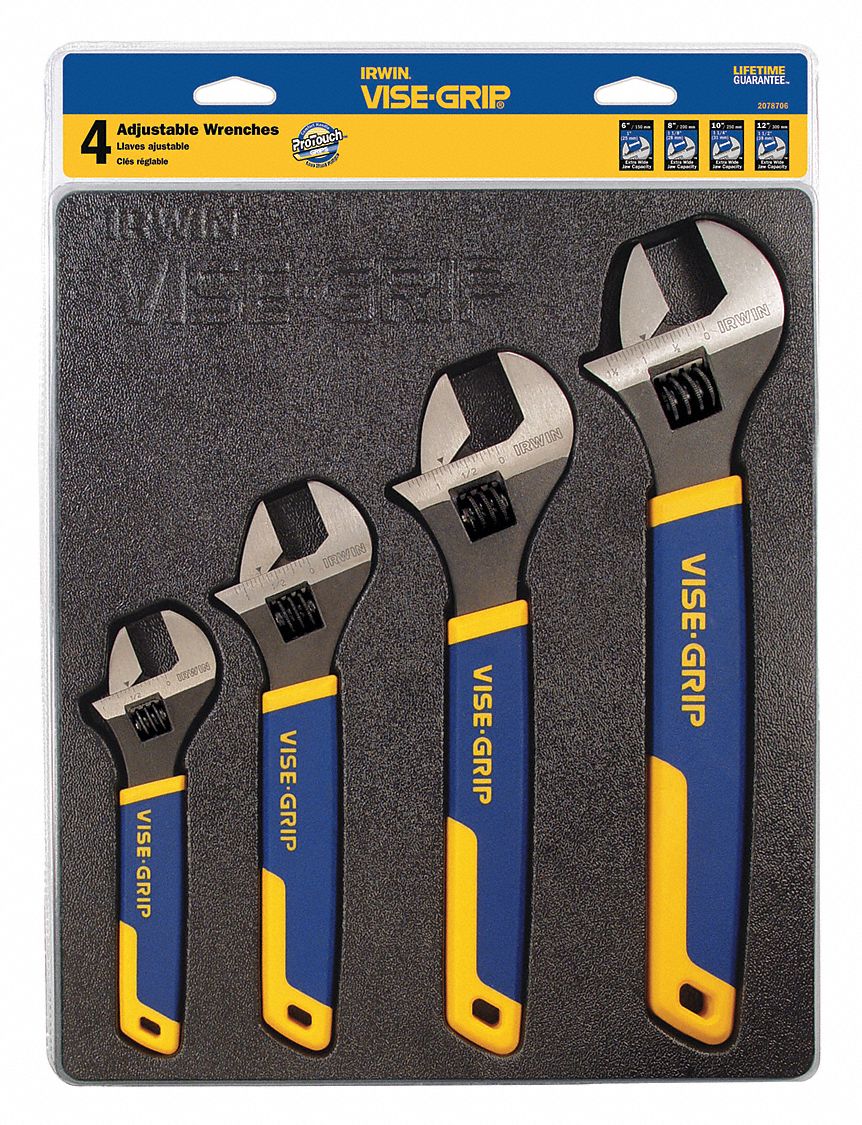 IRWIN VISEGRIP Adjustable Wrench Sets, Alloy Steel, Chrome, Jaw Capacity 1 in, 1 1/8 in, 1 1/4