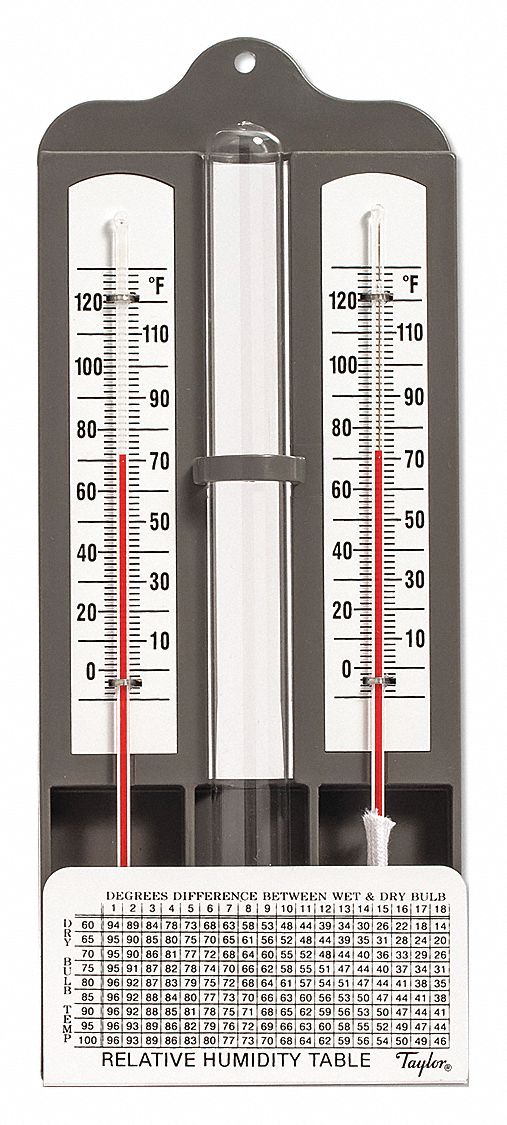 TAYLOR Mason's Hygrometer, Scale Type LiquidinGlass, 0° to 120°F, Primary Scale Temperature