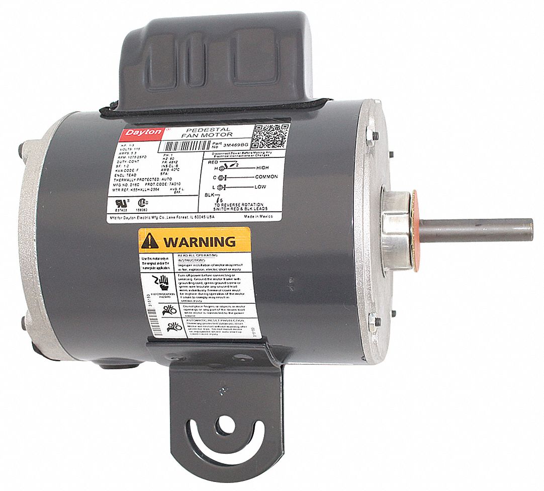 DAYTON Pedestal Fan Motor, 1/3 HP, Permanent Split Capacitor, Nameplate