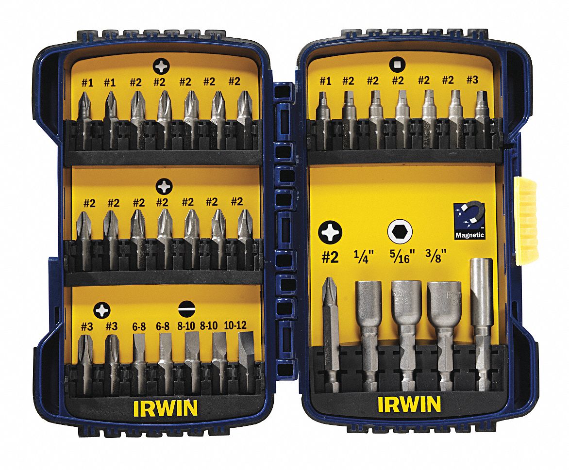 IRWIN Screwdriver Bit Set, 33 Pieces, 1/4" Shank 3MJA23057017 Grainger