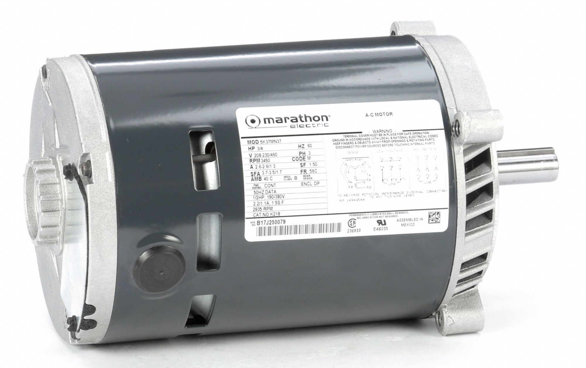 MARATHON MOTORS General Purpose Motor, 3/4 HP, 3Phase, Nameplate RPM